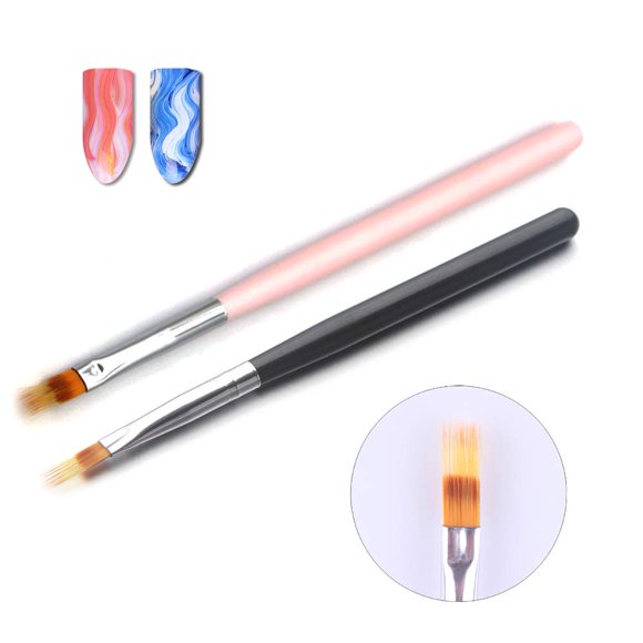 WOKOTO-Juego de pinceles para manicura, 2 uds., negro y rosa, pinceles para pintura degradada, con mango de madera, Gel Uv para manicura