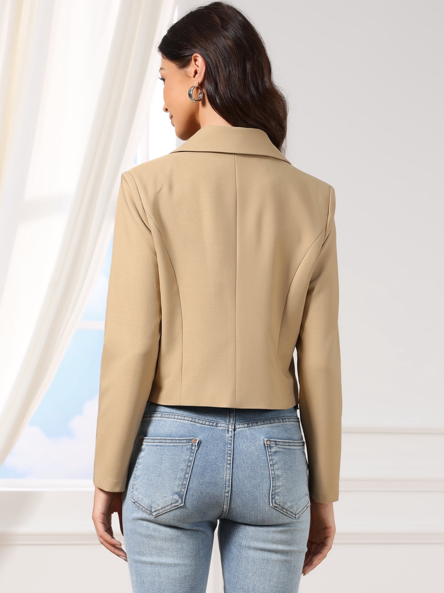 DARING DIVA Women's Notched Collar Long Sleeve Suit Jacket Casual Blazers M Khaki