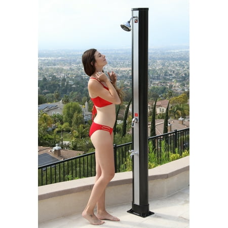 XtremepowerUS Outdoor Solar Shower Powered Adjustable Hot & Cold Water Base Shower Head Connects to Garden Hose