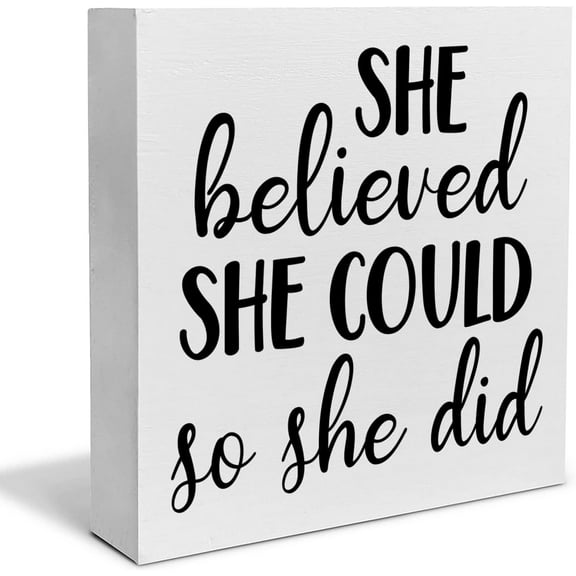 Motivating Saying Wooden Box Sign She Believed She Could Wood Block Plaque Decor Home Office Desk Shelf or Wall Display 5x5inch