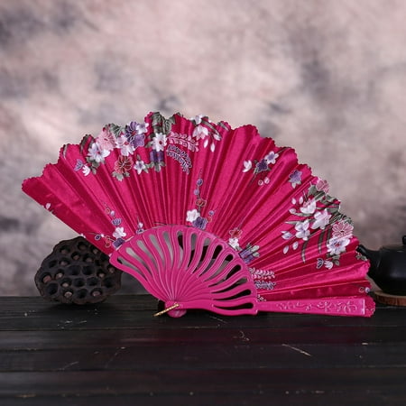 

MRULIC Fans Best Chinese Style Dance Wedding Party Lace Silk Folding Hand Held Flower Fan household appliances + Hotpink