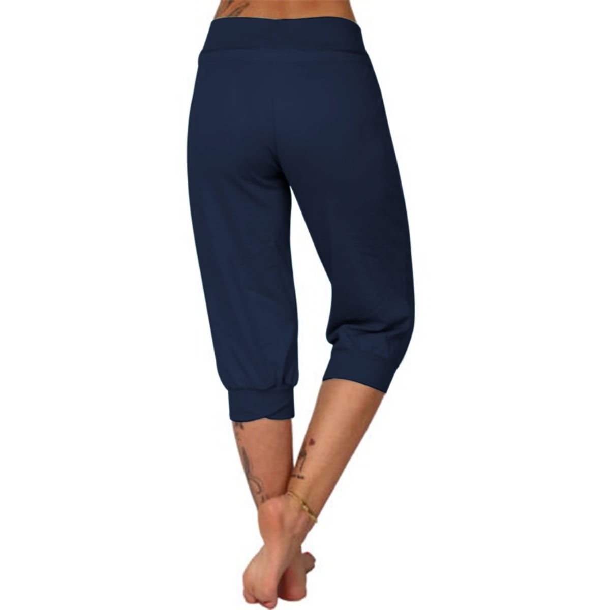 Langwyqu Women Drawstring Capri Yoga Pants Lounge Joggers Pants Knee-length  Trousers 