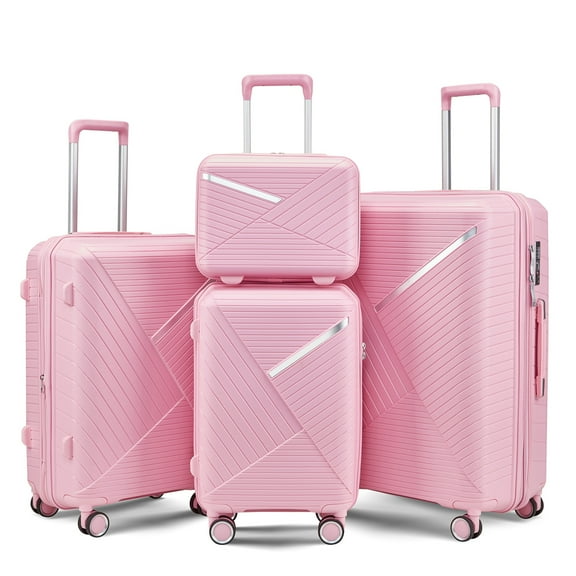 4 Piece Expandable Lightweight Suitcase with 4 Double 360 Degrees Mute Spinner Wheels And PP Materials, TSA Approved Locks, Hard Shell Lightweight Travel Bag Collection, Pink(14/20/24/28)