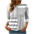 thumbnail image 2 of Heisall Women's T-Shirts 3/4 Sleeve Round Neck Loose Casual Striped Non-positional Print Spring/Autumn Fashion, 2 of 7