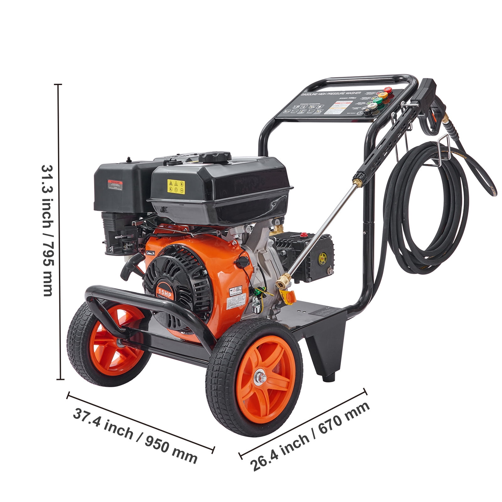 KFFKFF 4400 PSI at 4.0 GPM Gas Powered Cold Water Pressure Washer, 26 ft High Pressure Hose