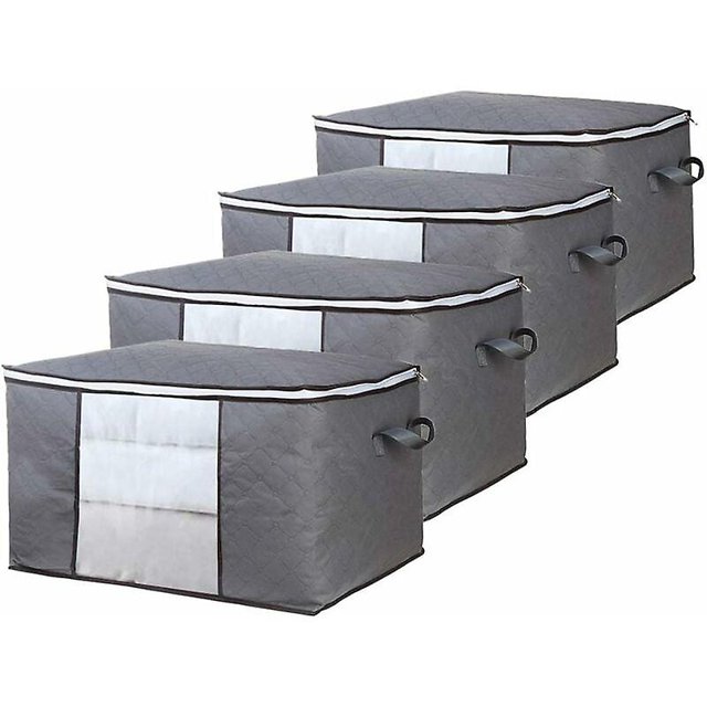 Bolsa De Almacenamiento De Ropa, Juego De 4, Bolsa De Almacenamiento Grande No Tejida Debajo De La Cama con Asa para Edredones, Ropa, Edredones, Mantas, Almohadas, Juguetes, 60 X 40 X 35 Cm, Gris