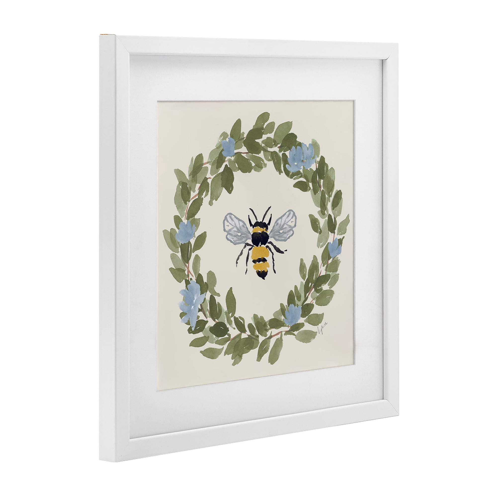 Stupell Industries Bee Celebration Wreath White Framed Print Under Glass, design by Lucille Price