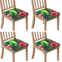 Tropical Palm Leaves with Parr Seat Covers for Dining Room Chairs Set Of 4,Stretch Printed Washable Chair Seat Cover with Elastic Ties and Button,Removable Waterproof Couch Cushion Covers