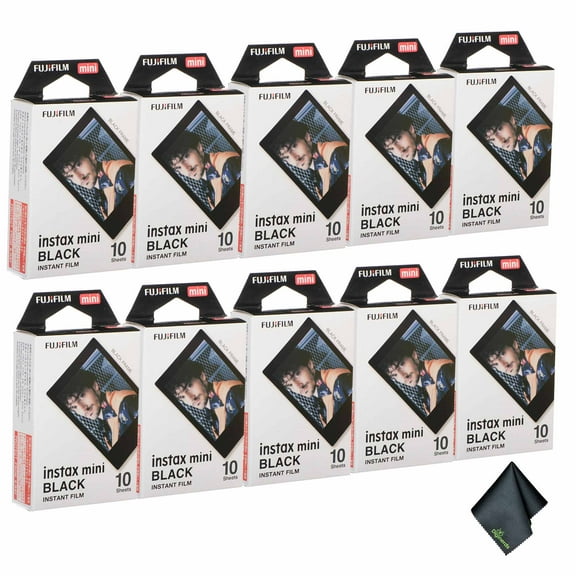 FUJIFILM INSTAX MINI Black Instant Film (100 Exposures)   Microfiber Cleaning Cloth