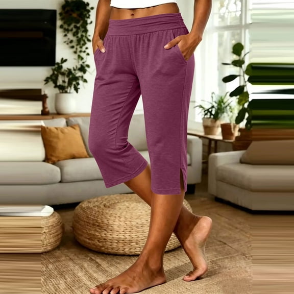 Xdegoge Women's Capri Workout Leggings High Waisted Tummy Control Running Gym Yoga Pants with Side Slit