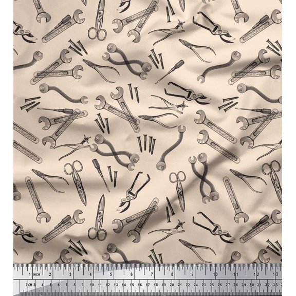 Soimoi White Viscose Chiffon Fabric Tools Hardware Print Fabric by Yard 42 Inch Wide