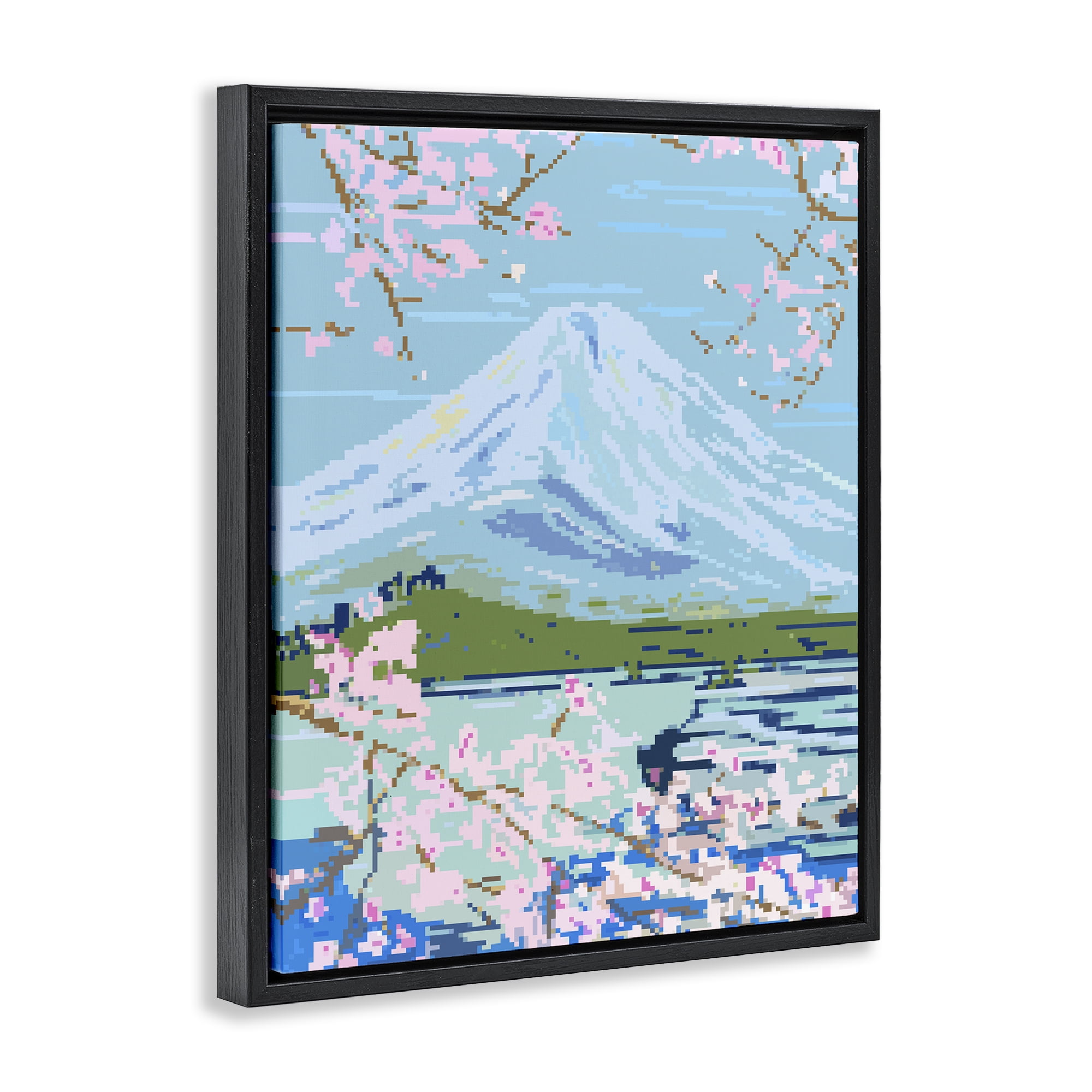 Stupell Industries Pixel Mount Fuji Landscape Painting Black Floater Framed Art Print Wall Art, 17 x 21