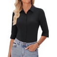 thumbnail image 6 of Womens Button Down Shirt 3/4 Sleeve Wrinkle Free Stretch Collared Dress Shirt Business Casual Work Blouse Black 2XL, 6 of 6