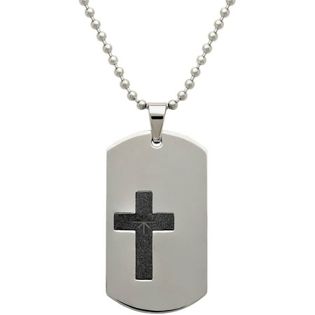 Men's Stainless Steel Dog Tag with Cross Pendant, 24