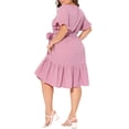 thumbnail image 2 of Vestido de mujer de talla grande Agnes Orinda con dobladillo de volantes, botones, escote en V, mangas cortas, vestido midi de playa con cinturón 2X rosa, 2 of 8