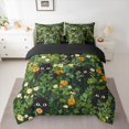 thumbnail image 2 of Feelyou Kawaii Black Cat Bedding Comforter Set 7pcs for Teens, Green Garden Plant Queen Bedding Sets, Cartoon Animal Reversible Queen Sheet Sets, Super Cozy Room Decor, 2 of 8