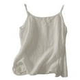 thumbnail image 4 of frariair Linen Tops for Women Cotton Camisole Spaghetti Strap Loose Fit Tank Top Summer Casual Sleeveless Shirts Beige, 4 of 7