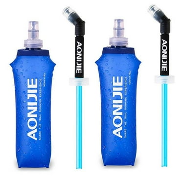 AONIJIE 2 Pcs Sports Collapsible Water Bottle BPA Free   2 Pcs Replacement Straws Lid - TPU Soft Drink Water Kettle Foldable Flask for Hiking Bicycling Running Climbing