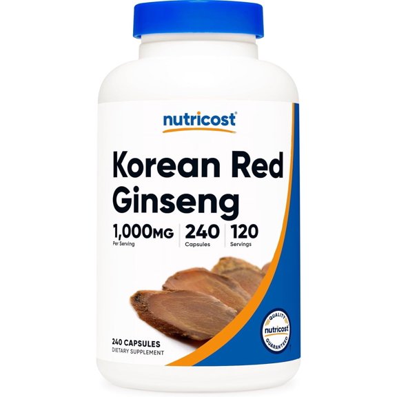 Nutricost Korean Red Ginseng 240 Capsules - 1000mg Extra Strength Serving Size - Supplement