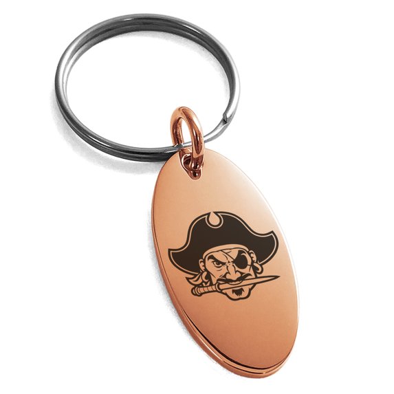 Stainless Steel Buccaneer Privateer Pirate Engraved Small Oval Charm Keychain Keyring