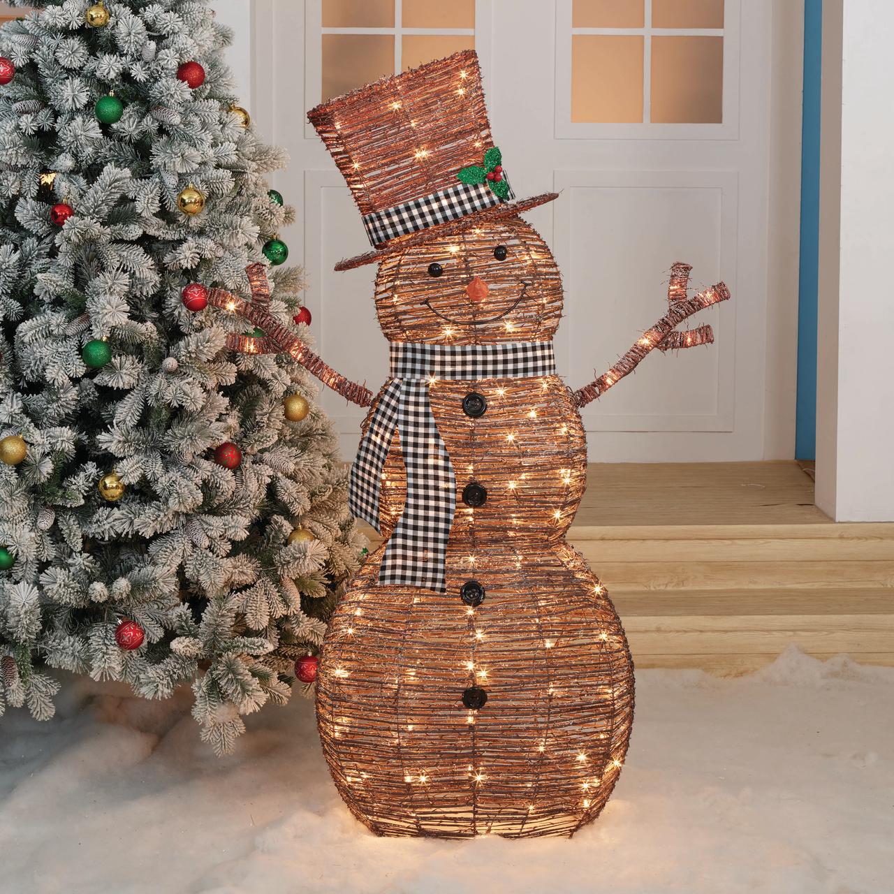 Holiday Time 60 inch Light-Up Rattan-Look Snowman, 150 Incandescent Lights - image 2 of 5