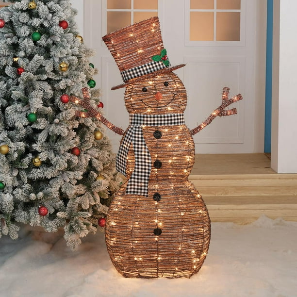 Holiday Time 60 inch Light-Up Rattan-Look Snowman, 150 Incandescent Lights