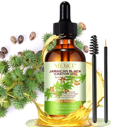 Yecuce Black Castor Oil, Cold Pressed & Pure, Rich in Omega-6 & Omega-9, for Hair, Skin & Scalp Care,60ml/2.02floz