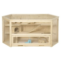 Hamster Cage 3-Tier Wooden Habitat with Slide & Ladders - Large Small Animal Cage for Hamsters, Mice & Gerbils - Indoor Pet Home