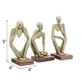 thumbnail image 5 of Abstract Figurines for Home Decor - Sculpture for Bathroom, Living Room, Office and Shelf Display - Modern Boho Metal and Mango Wood Thinking Statues for Coffee Table - Set of 3, 9", 9", 8", Gold, 5 of 13