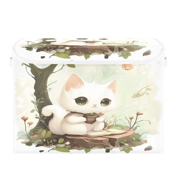 Storage Box With Lid 16.5x12.6x11.8In Foldable Stacked Household Storage Box Super Cute Kitten