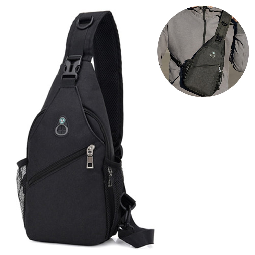 1-Black Outer Style Sling Backpack Messenger Book Travel CarryOn Bike Trail Bag 