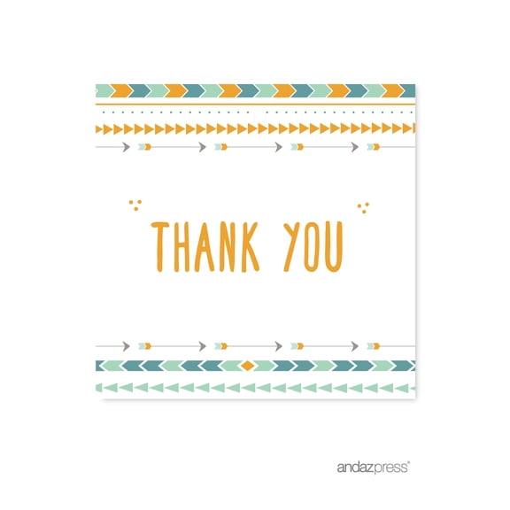 Thank You  Boho Chic Tribal Birthday Square Gift Tags, 24-Pack