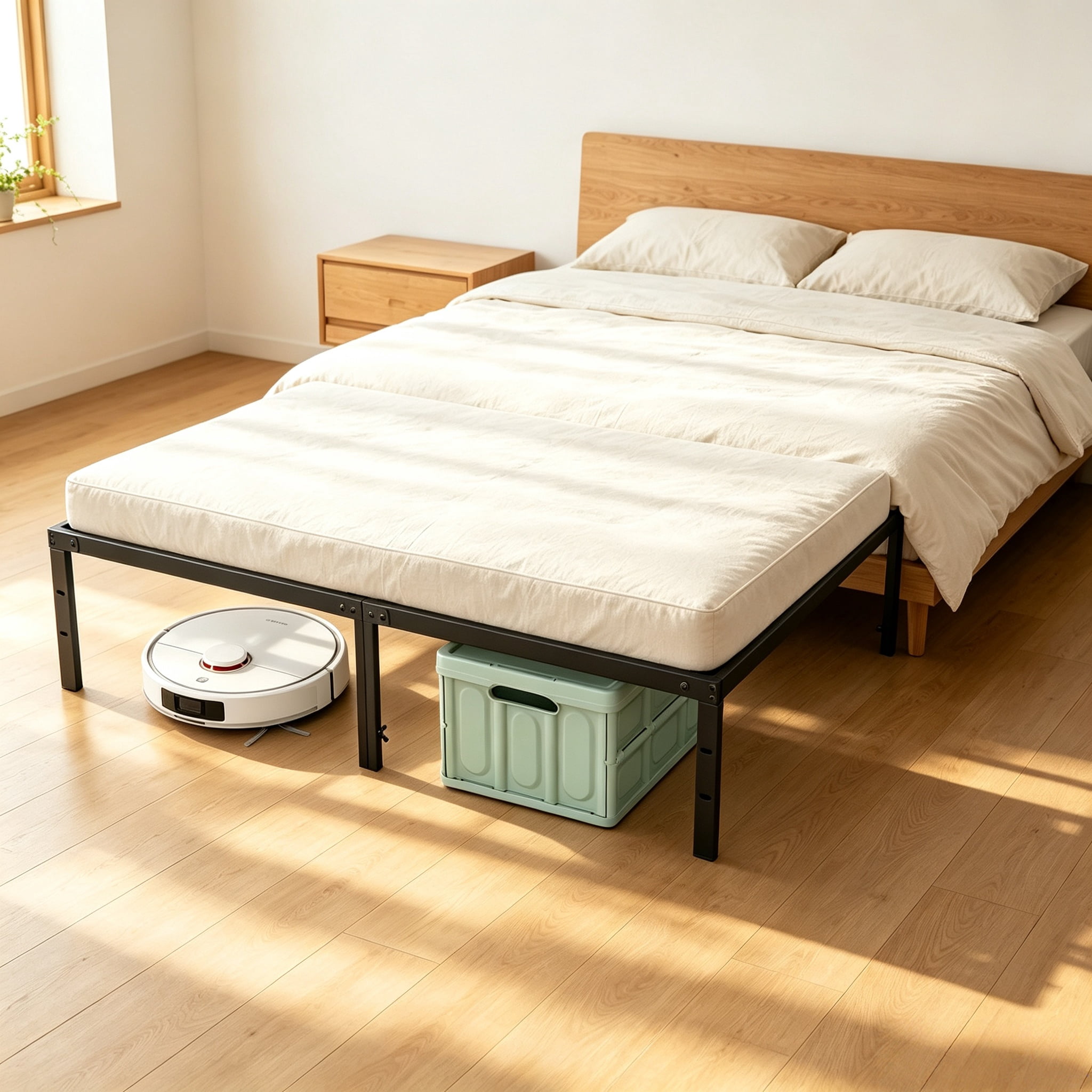 Full Size Metal Platform Bed Frame with Sturdy Steel Slats, No Box Spring Needed, 12-Inch Under‑Bed Storage