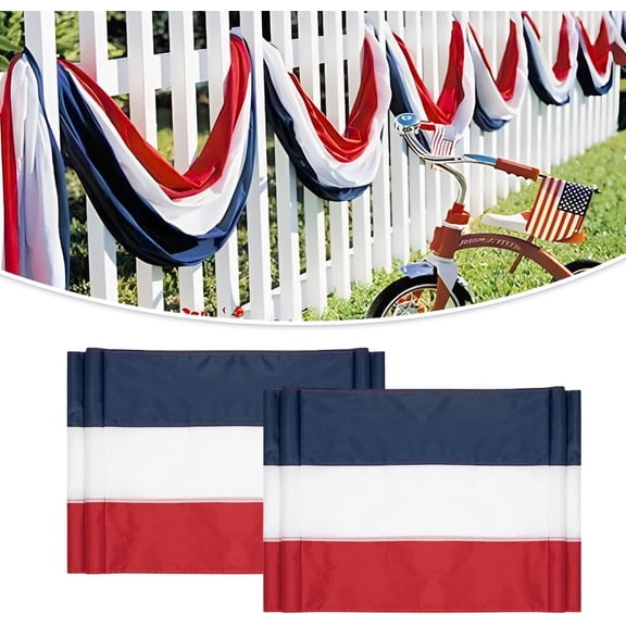 2Pack Patriotic Bunting US Flag Decorations 4th of July Decor 2x20 Ft Large Red, White & Blue Banner Veterans Day Memorial Days Celebration Outdoor Porch Garden 2x20 Ft-2 Pack