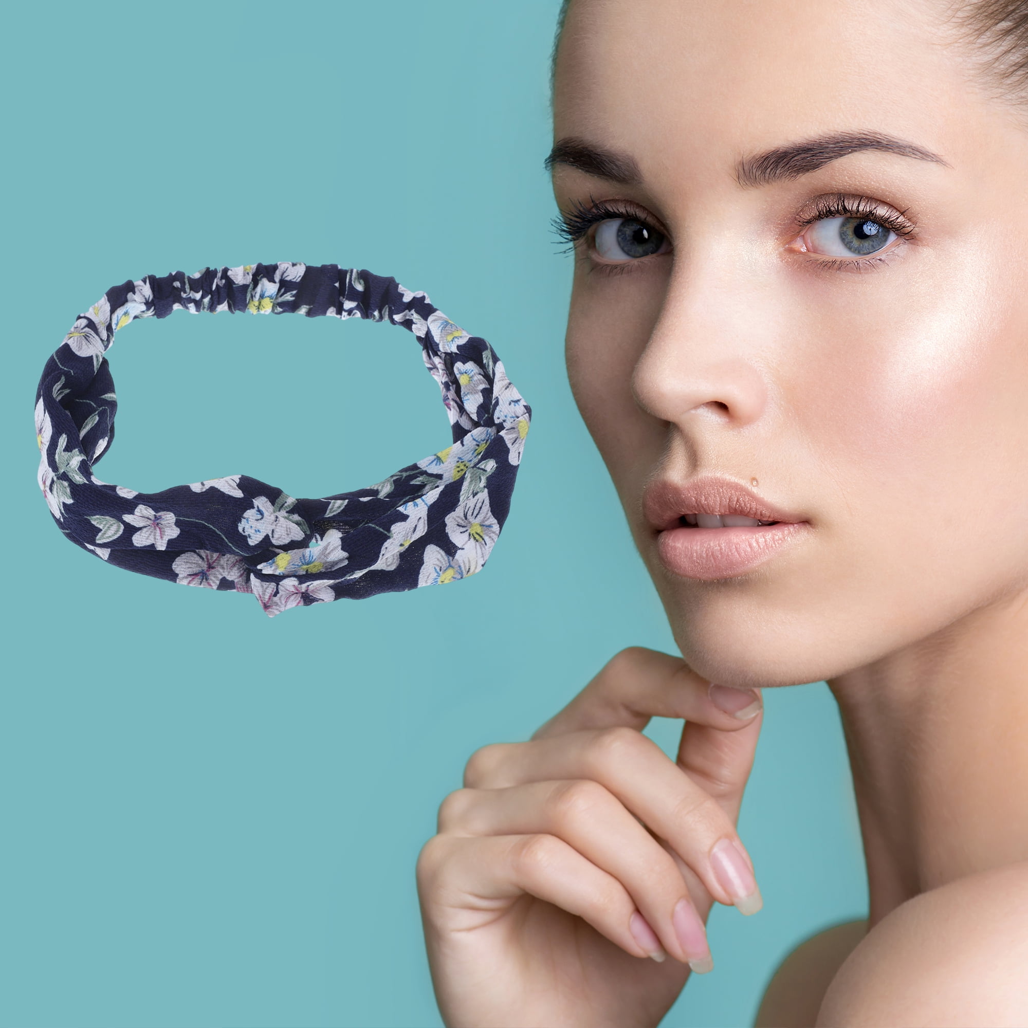 Unique Bargains Fashion Phalaenopsis Pattern Elastic Hairband 1 Pc Navy Blue