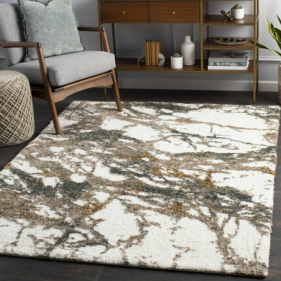 Hauteloom Ngunnawal Living Room, Bedroom Area Rug - Contemporary - Plush Pile - Cream, Medium Gray, Gray - 2' x 2'11"