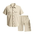 thumbnail image 5 of Stamzod Men Short Sets Outfits Summer Solid Color Turndown Shirts & Cargo Shorts Set with Pocket Plus Size Two Piece Daily Casual Sweatsuits for Men Beige XXXL, 5 of 8