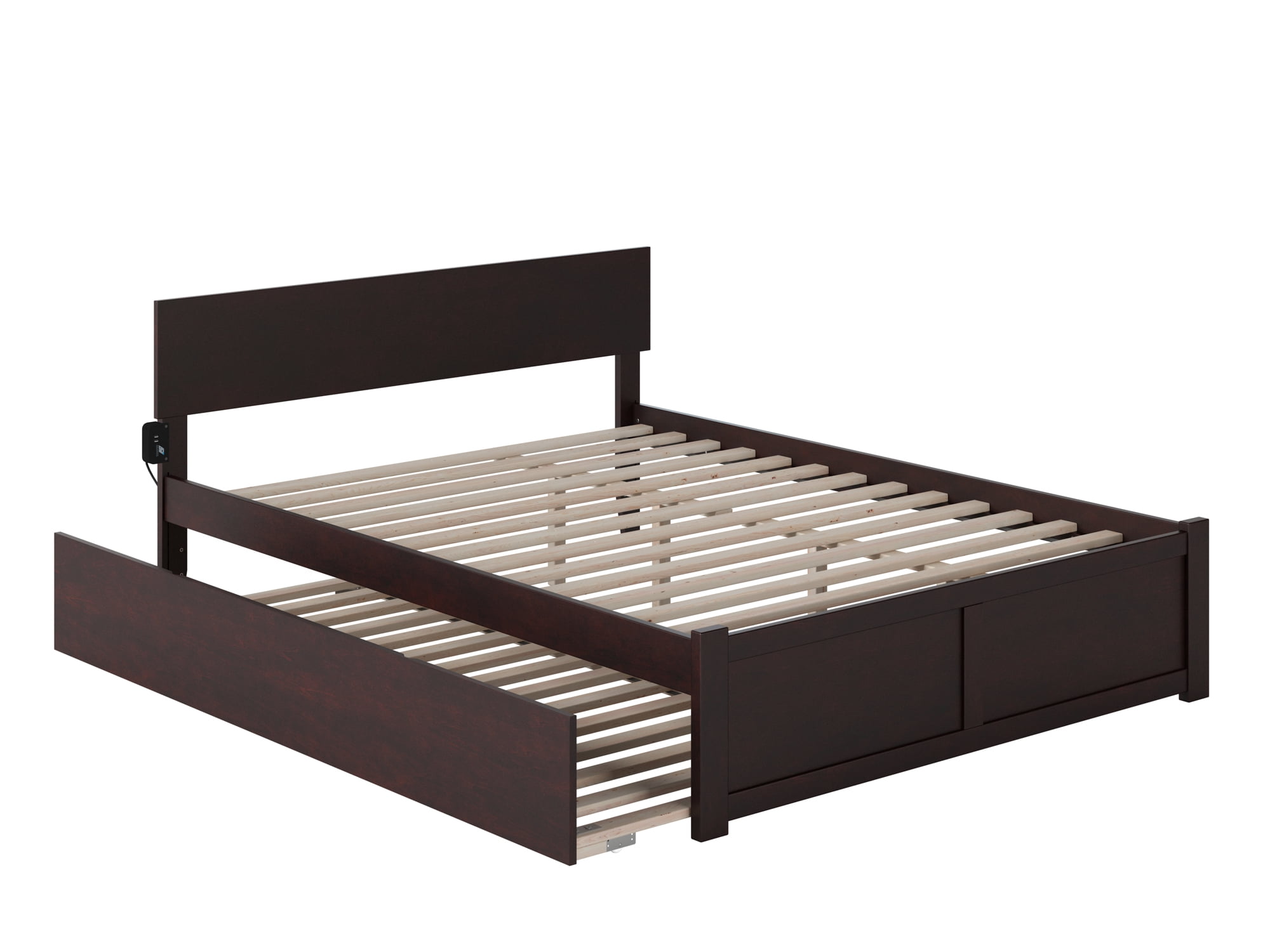 AFI Orlando King Solid Wood Platform Bed with Footboard and Twin-XL Trundle in Espresso