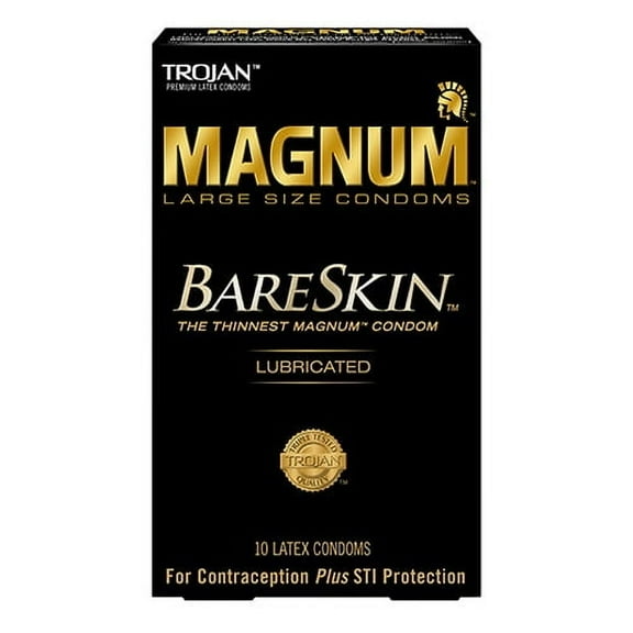 Trojan Magnum Large Size BareSkin Lubricated Latex Condoms -10 Ea, 6 Pack