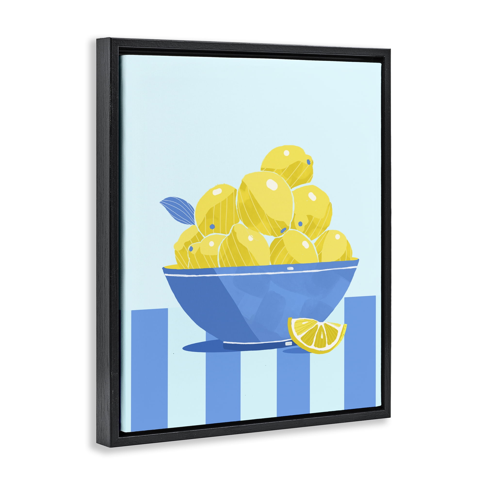 Stupell Industries Yellow Lemon Bowl Striped Black Framed Floater Canvas Wall Art, design by Lucca Sheppard