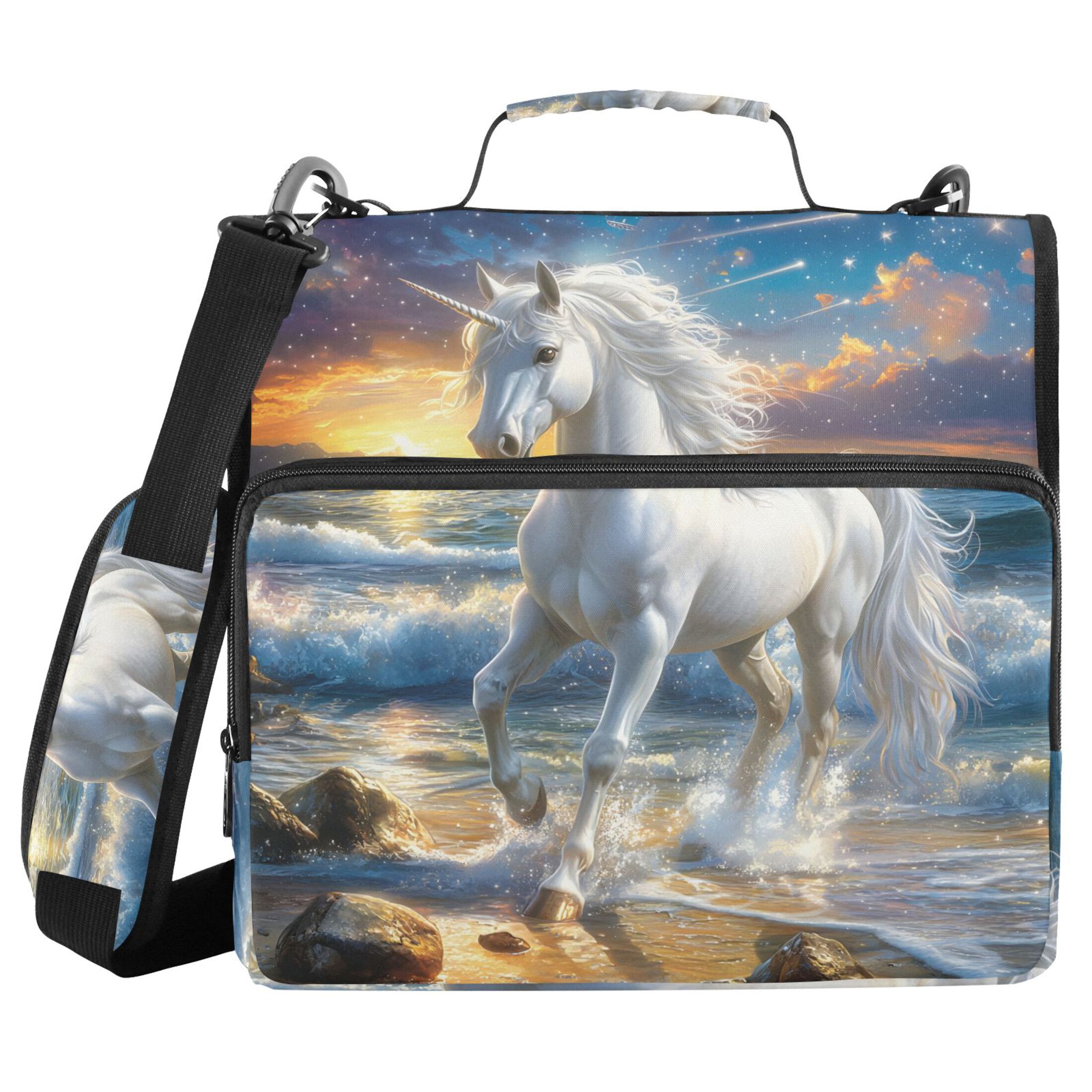 ALAZA Zipper Binder Bag Horse on Beach 3 Ring File Folder Binder Organizer Bag