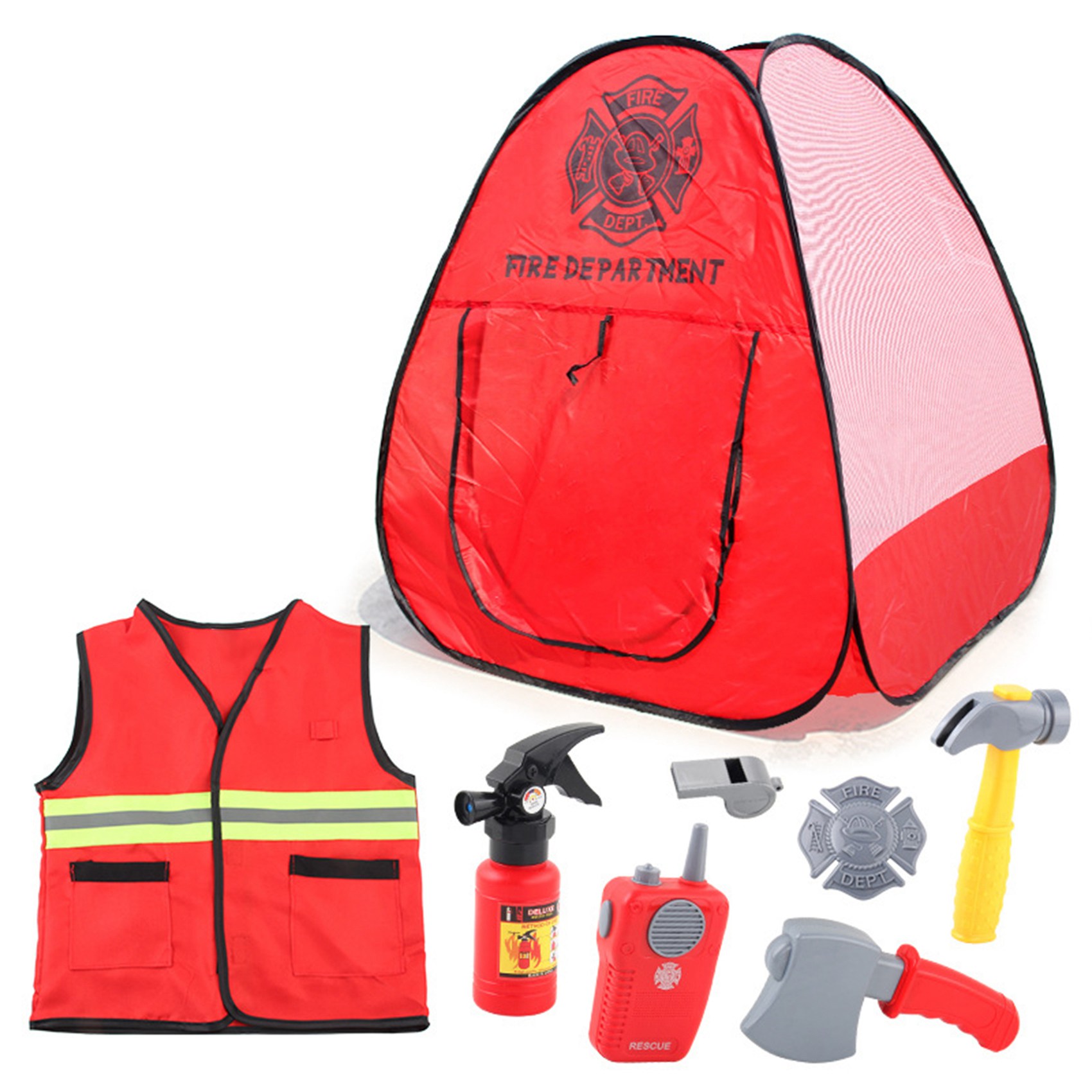 Kids Firefighter Role Costume With Play Tent Pretend Play Toys For 4 5