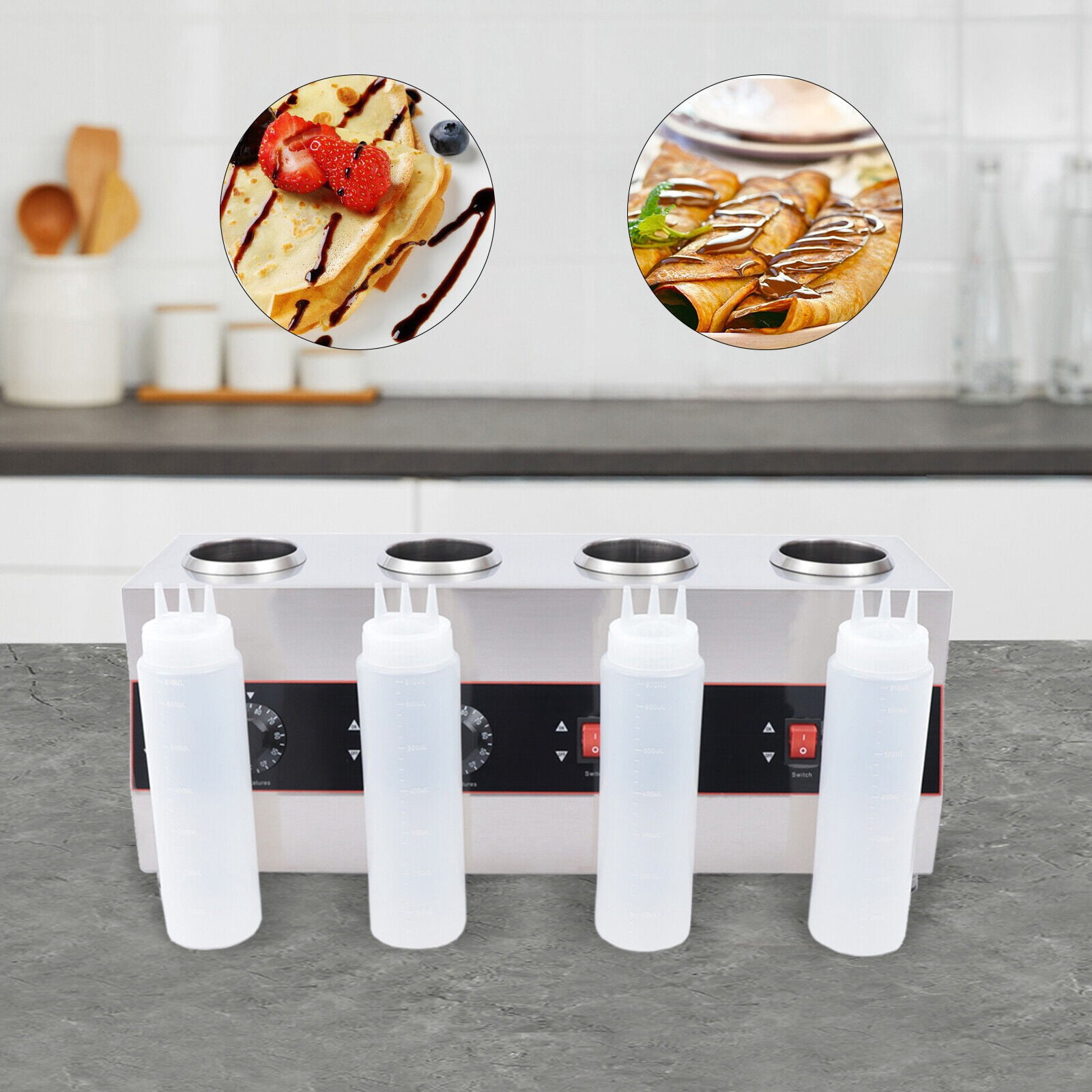 Electric Sauce Warmer, 4-Head Sauce Pump Warmer, 110V, Independent Temperature Control, for Home, Party, Cafe
