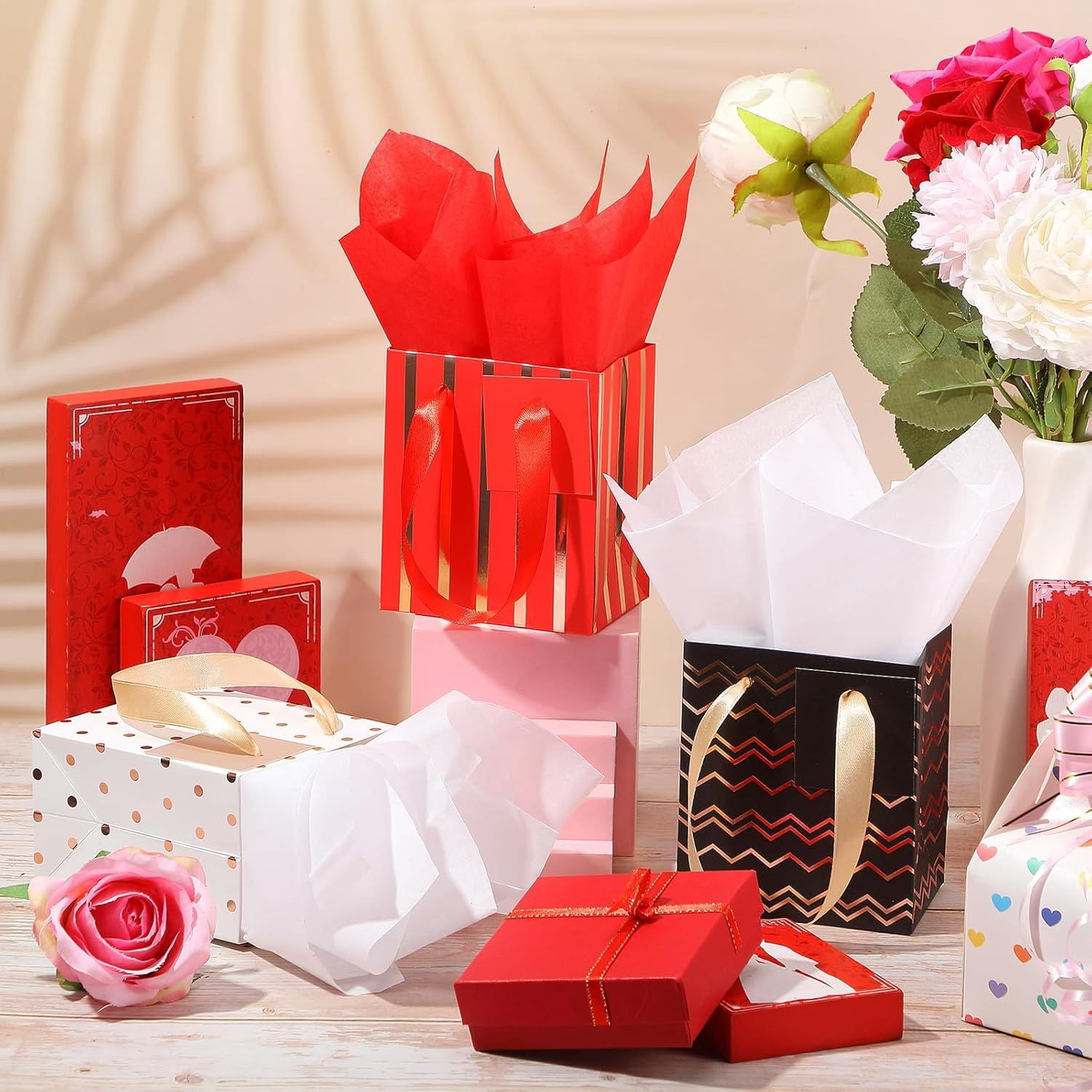 12 Pack Metallic Gift Bags with Tissue Paper for Birthday Wedding Party Wrapping