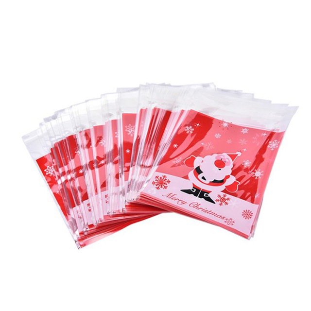 100 bolsas de plástico autoadhesivas para galletas navideñas, dulces, pasteles y más.