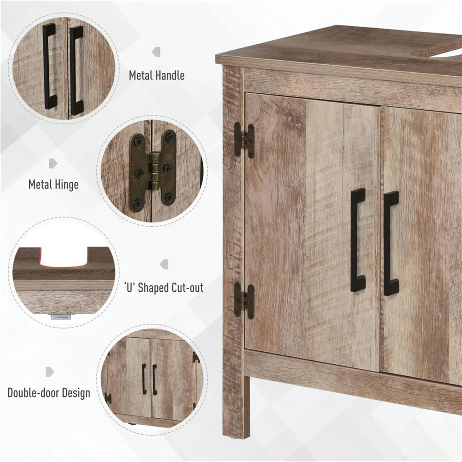 Demi Bonn 23" Bathroom Vanity with U-Shape Cut-Out, Pedestal Sink 2-Door Cabinet, Rustic Under Sink Cabinet, Brown