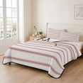 thumbnail image 2 of Full Quilt Set 78''x90'', Red Striped Lightweight Summer Bedspread Coverlet Set with 2 Pillow Shams, Rustic Red Stripe Modern Art Beige Breathable All Season Quilt Bedding for Bedroom/Guest Room, 2 of 9
