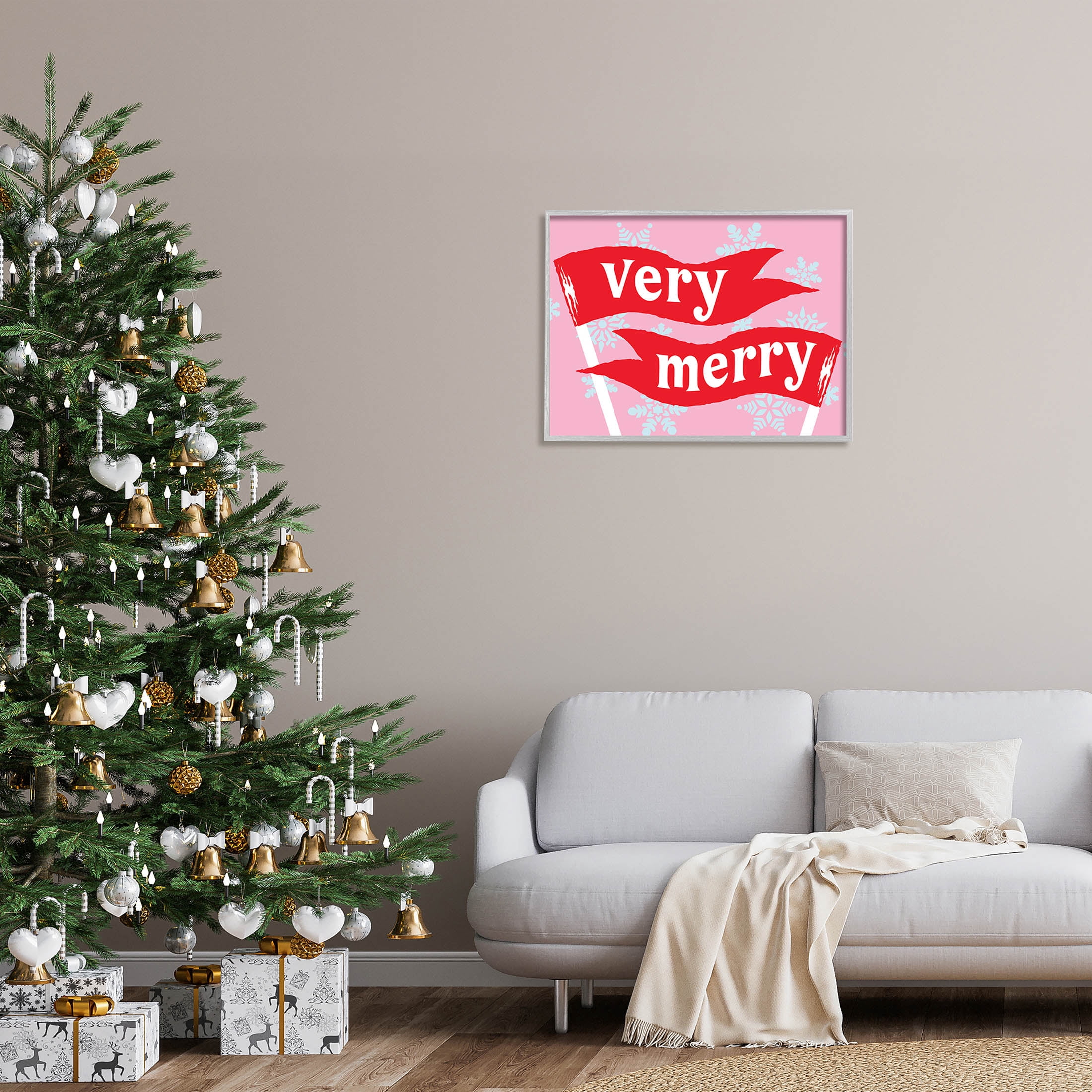 Very Merry Bold Holiday Flags Holiday Graphic Art Gray Framed Art Print Wall Art