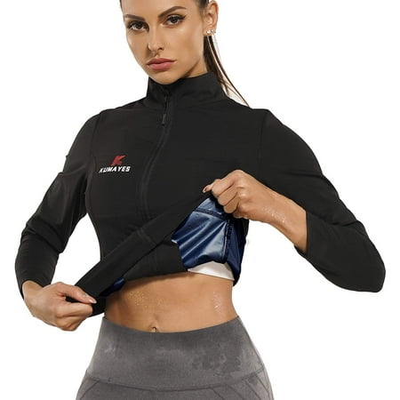 

Nebility Sauna Suit for Women Waist Trainer Weight Loss Workout Jacket Slimming Body Shaper Long Sleeve Shirt with Zipper