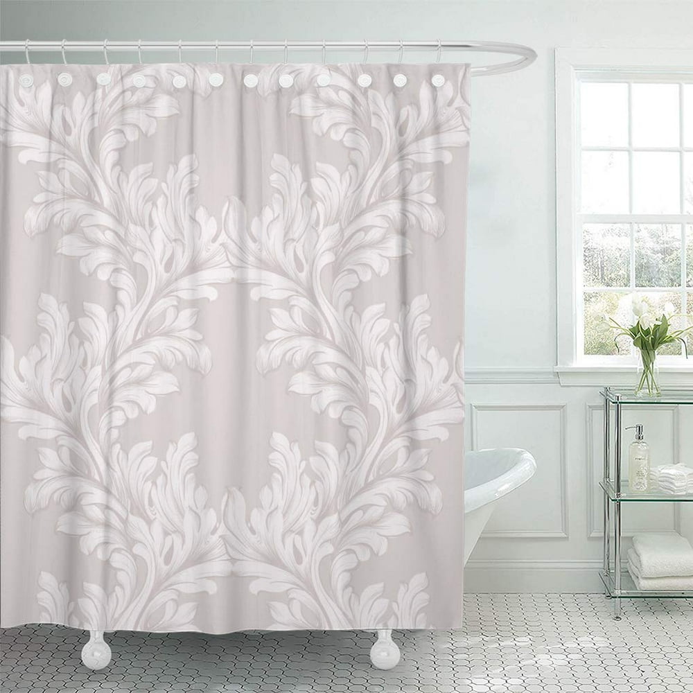 KSADK Beige Royal Damask Pattern Baroque Gray Antique Shower Curtain